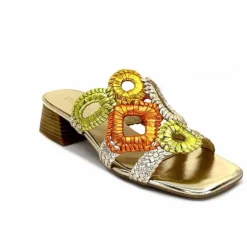 Féminin|Sandales<Ivoire0303 Mules Ivoire 21036 Cuir Or Jaune Orange Multicolore