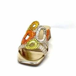 Féminin|Sandales<Ivoire0303 Mules Ivoire 21036 Cuir Or Jaune Orange Multicolore