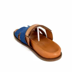 Vacances|Décontracté<382-ivoire Mules Ivoire D27084-803 Cuir Marron Textile Jean Bleu