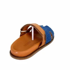 Vacances|Décontracté<382-ivoire Mules Ivoire D27084-803 Cuir Marron Textile Jean Bleu