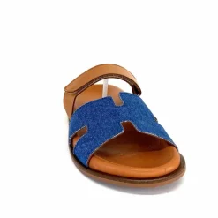 Vacances|Décontracté<382-ivoire Mules Ivoire D27084-803 Cuir Marron Textile Jean Bleu