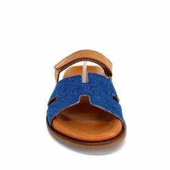 Vacances|Décontracté<382-ivoire Mules Ivoire D27084-803 Cuir Marron Textile Jean Bleu