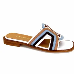 Vacances|Décontracté<JHay Mules 2305 Cuir Marron Blanc Bleu
