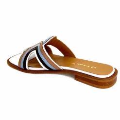 Vacances|Décontracté<JHay Mules 2305 Cuir Marron Blanc Bleu