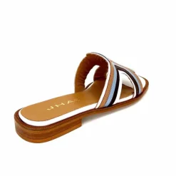 Vacances|Décontracté<JHay Mules 2305 Cuir Marron Blanc Bleu