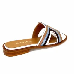 Vacances|Décontracté<JHay Mules 2305 Cuir Marron Blanc Bleu
