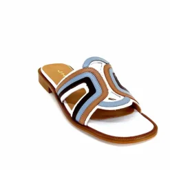 Vacances|Décontracté<JHay Mules 2305 Cuir Marron Blanc Bleu