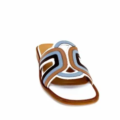 Vacances|Décontracté<JHay Mules 2305 Cuir Marron Blanc Bleu