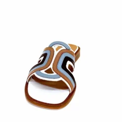 Vacances|Décontracté<JHay Mules 2305 Cuir Marron Blanc Bleu