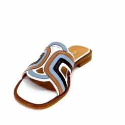 Vacances|Décontracté<JHay Mules 2305 Cuir Marron Blanc Bleu