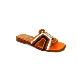 Vacances|Décontracté<JHay Mules 2305 Cuir Marron Blanc Orange
