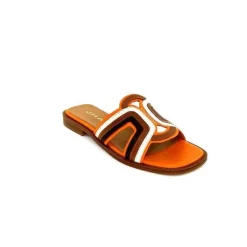 Vacances|Décontracté<JHay Mules 2305 Cuir Marron Blanc Orange