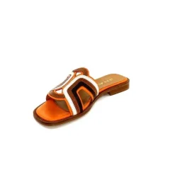 Vacances|Décontracté<JHay Mules 2305 Cuir Marron Blanc Orange