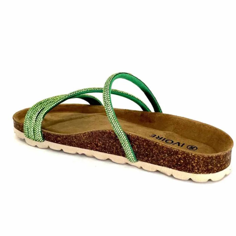 Vacances|Décontracté<Ivoire0473a Mules Plagettes Ivoire 11.71.14160.435 Strass Vert