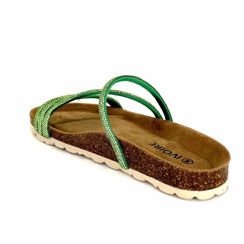 Vacances|Décontracté<Ivoire0473a Mules Plagettes Ivoire 11.71.14160.435 Strass Vert