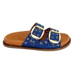 Vacances|Décontracté<382-ivoire Mules Plagettes Ivoire D27039-803 Textile Bleu