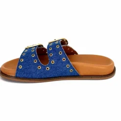 Vacances|Décontracté<382-ivoire Mules Plagettes Ivoire D27039-803 Textile Bleu