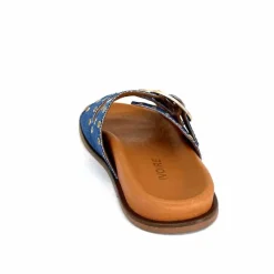 Vacances|Décontracté<382-ivoire Mules Plagettes Ivoire D27039-803 Textile Bleu