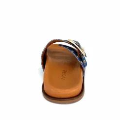 Vacances|Décontracté<382-ivoire Mules Plagettes Ivoire D27039-803 Textile Bleu