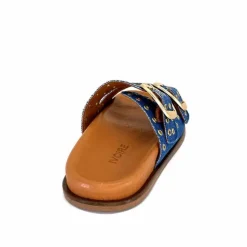 Vacances|Décontracté<382-ivoire Mules Plagettes Ivoire D27039-803 Textile Bleu