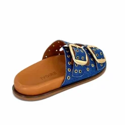 Vacances|Décontracté<382-ivoire Mules Plagettes Ivoire D27039-803 Textile Bleu