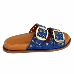 Vacances|Décontracté<382-ivoire Mules Plagettes Ivoire D27039-803 Textile Bleu