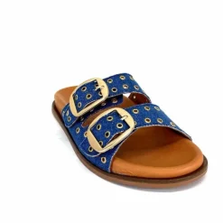 Vacances|Décontracté<382-ivoire Mules Plagettes Ivoire D27039-803 Textile Bleu