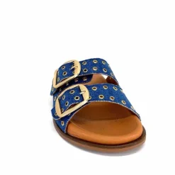 Vacances|Décontracté<382-ivoire Mules Plagettes Ivoire D27039-803 Textile Bleu