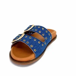 Vacances|Décontracté<382-ivoire Mules Plagettes Ivoire D27039-803 Textile Bleu