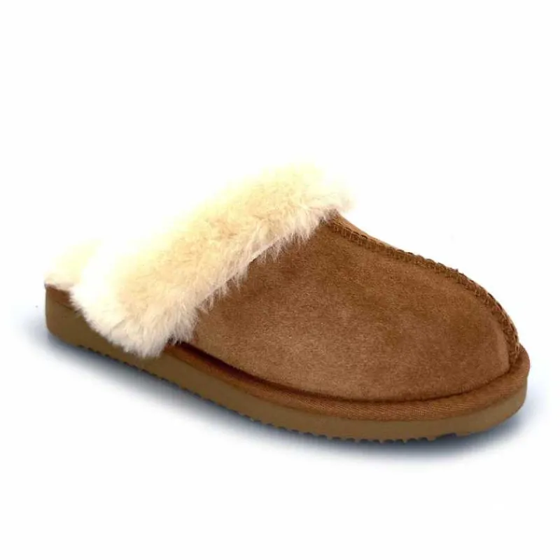 Fourrure|Décontracté<sweet heritage Pantoufles Luge Daim Camel