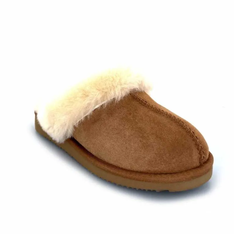 Fourrure|Décontracté<sweet heritage Pantoufles Luge Daim Camel