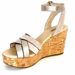 Vacances|Compensées & Plateformes<Nero Giardini Sandales à Compensées NeroGiardini 410610 D677 Cuir Métal Daim Gris GrisClair