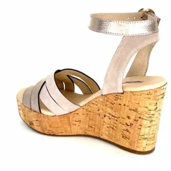 Vacances|Compensées & Plateformes<Nero Giardini Sandales à Compensées NeroGiardini 410610 D677 Cuir Métal Daim Gris GrisClair