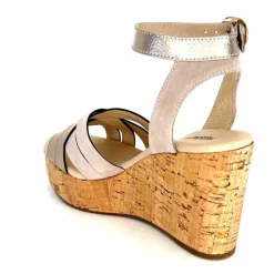 Vacances|Compensées & Plateformes<Nero Giardini Sandales à Compensées NeroGiardini 410610 D677 Cuir Métal Daim Gris GrisClair