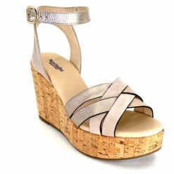 Vacances|Compensées & Plateformes<Nero Giardini Sandales à Compensées NeroGiardini 410610 D677 Cuir Métal Daim Gris GrisClair