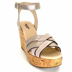 Vacances|Compensées & Plateformes<Nero Giardini Sandales à Compensées NeroGiardini 410610 D677 Cuir Métal Daim Gris GrisClair