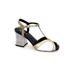 Elégant|Sandales<Ivoire0551 Sandales à Talon Ivoire 2225 Alba Cuir Blanc Doré Noir