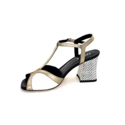 Elégant|Sandales<Ivoire0551 Sandales à Talon Ivoire 2225 Alba Cuir Blanc Doré Noir