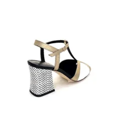Elégant|Sandales<Ivoire0551 Sandales à Talon Ivoire 2225 Alba Cuir Blanc Doré Noir