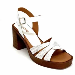 Vacances|Sandales<380-ivoire Sandales à Talon Ivoire 12335 Cuir Blanc