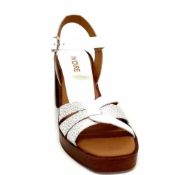 Vacances|Sandales<380-ivoire Sandales à Talon Ivoire 12335 Cuir Blanc