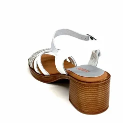 Vacances|Talon<380-ivoire Sandales à Talon Ivoire 97701-S Cuir Strass Argent Blanc