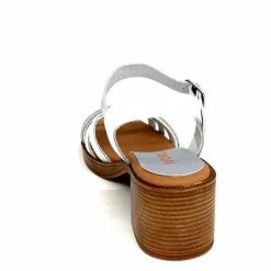 Vacances|Talon<380-ivoire Sandales à Talon Ivoire 97701-S Cuir Strass Argent Blanc