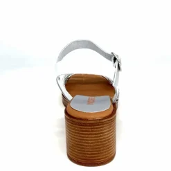 Vacances|Talon<380-ivoire Sandales à Talon Ivoire 97701-S Cuir Strass Argent Blanc