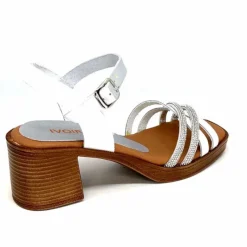 Vacances|Talon<380-ivoire Sandales à Talon Ivoire 97701-S Cuir Strass Argent Blanc