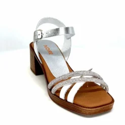 Vacances|Talon<380-ivoire Sandales à Talon Ivoire 97701-S Cuir Strass Argent Blanc