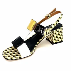 Talon|Fantaisie<Ivoire0330 Sandales à Talons Ivoire 604 Exagon Cuir Blanc Doré Noir