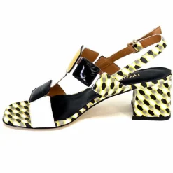 Talon|Fantaisie<Ivoire0330 Sandales à Talons Ivoire 604 Exagon Cuir Blanc Doré Noir