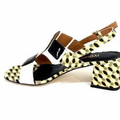 Talon|Fantaisie<Ivoire0330 Sandales à Talons Ivoire 604 Exagon Cuir Blanc Doré Noir