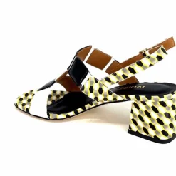 Talon|Fantaisie<Ivoire0330 Sandales à Talons Ivoire 604 Exagon Cuir Blanc Doré Noir